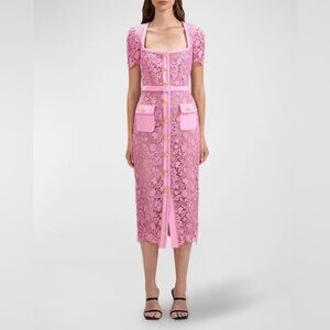 NWT Self-Portrait Giupure Lace Button-Front Midi Dress